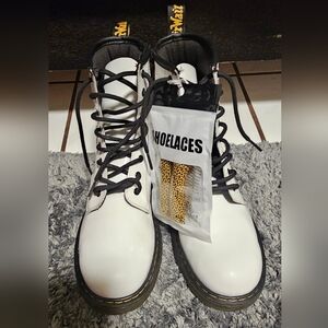 Dr. Martens White Combat Boots with Black Trim